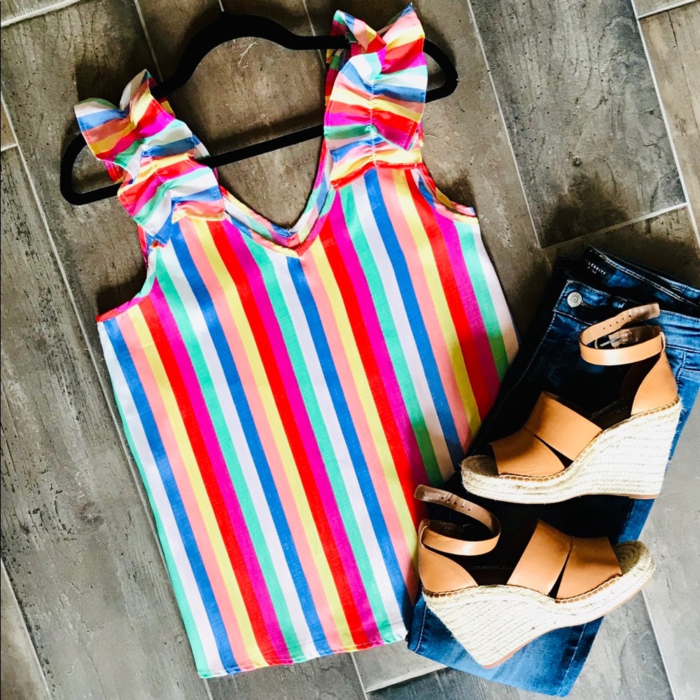 Striped Ruffle Tank